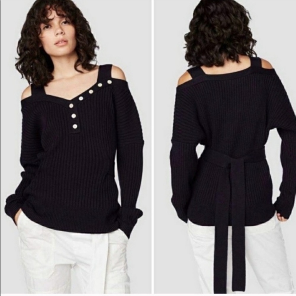 DEREK LAM 10 Crosby Cold Shoulder Sweater Wool Cashmere Blend Small